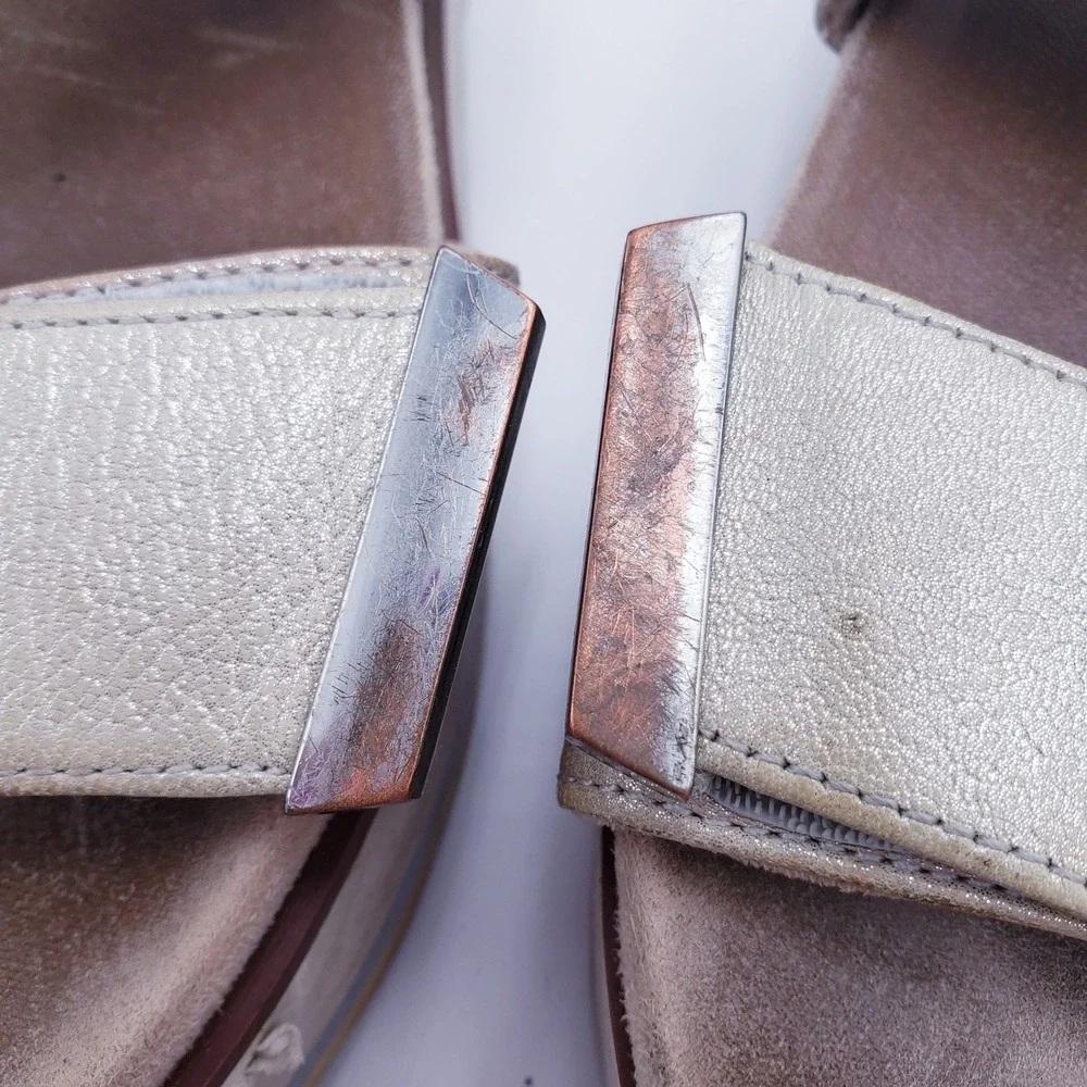 Vionic Brandie Metallic Champagne‎ Leather Platform Slide Sandals Size 7